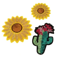 50pcslot luxury sequins embroidery patch sunflower cactus clothing decoration accessories diy iron heat transfer applique