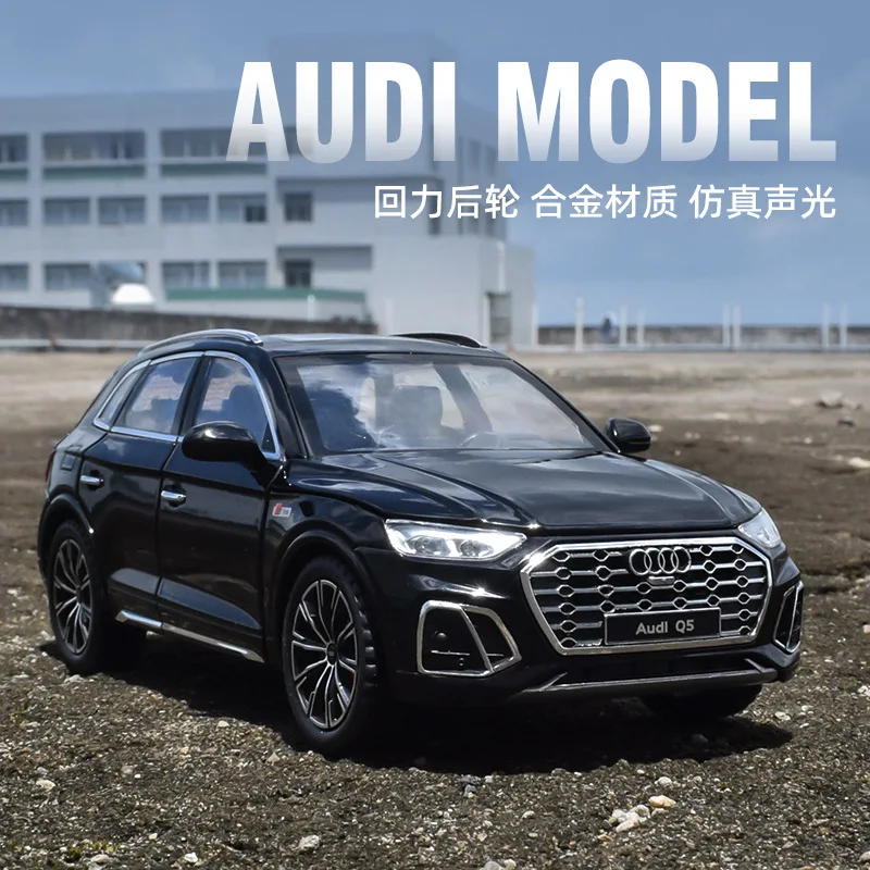 1/24 Scale Audi Q5 SUV Alloy Diecast Sound And Light Pull Back Shock Absorber 6 Doors Open Toy Car For Children's Birthday Gift