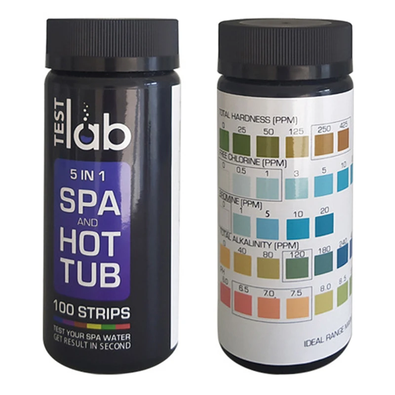 

100PCS 5-In-1 Swimming Pool PH Test Paper Residual Chlorine PH Value Alkalinity Hardness Test Strip Pool Cleaner Accessories