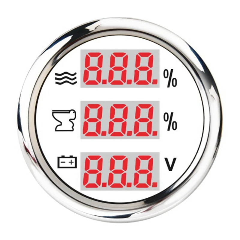 

Universal 52Mm 3 In 1 Multi-Function Digital Gauge Water Level Waste Holding Tank Indicator Voltmeter With Alarm