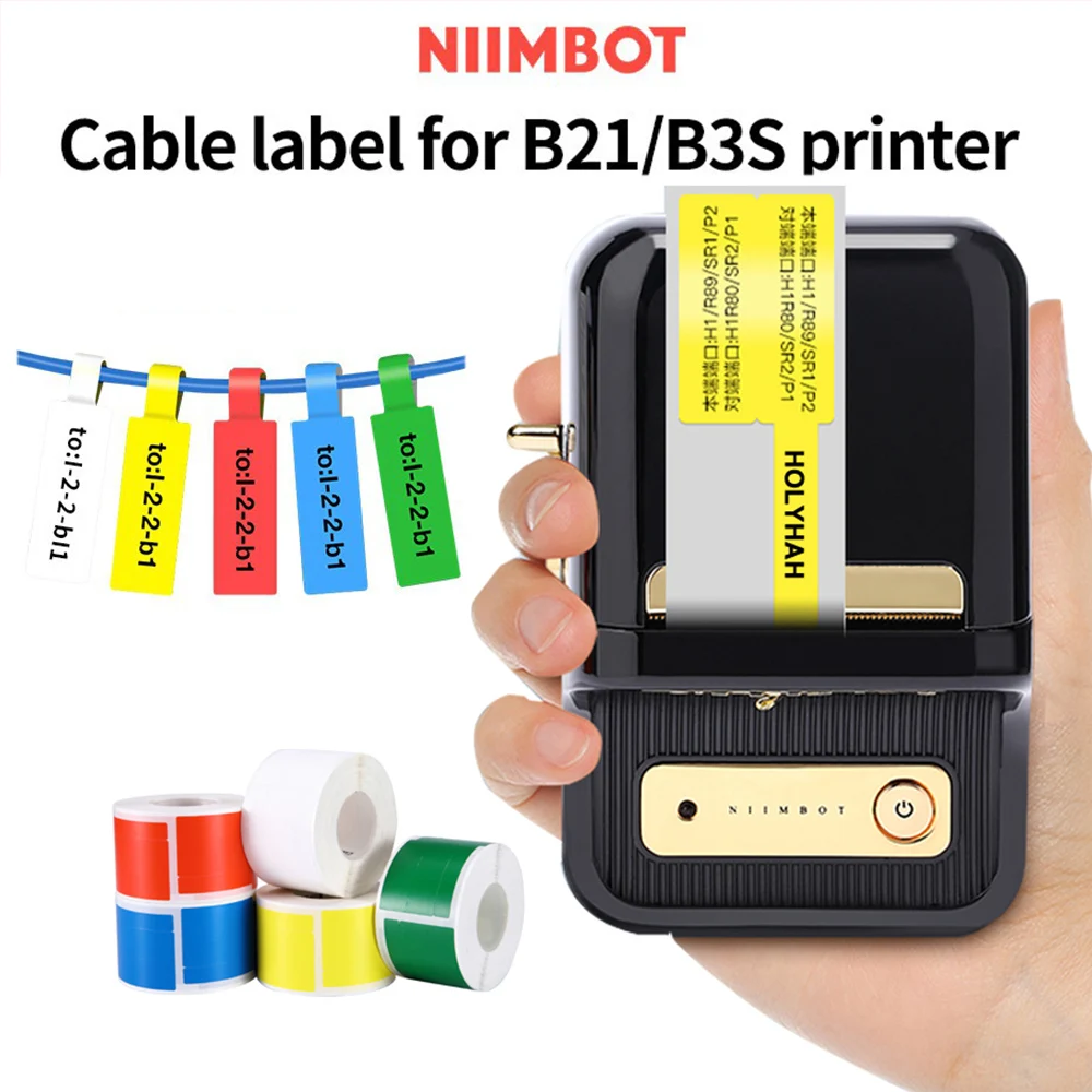 

2Rolls NIIMBOT B21 Labels Jing Chen Cable Label Sticker Thermal Printing Paper Self Adhesive Waterproof Identification Fiber Tag