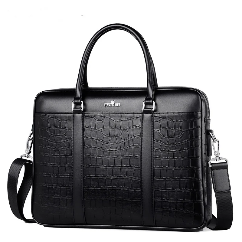 Men's Bag Fashion Business Briefcase For Men Crocodile Pattern Leather Handbag For 14inch Laptop Casual Shoulder Bags