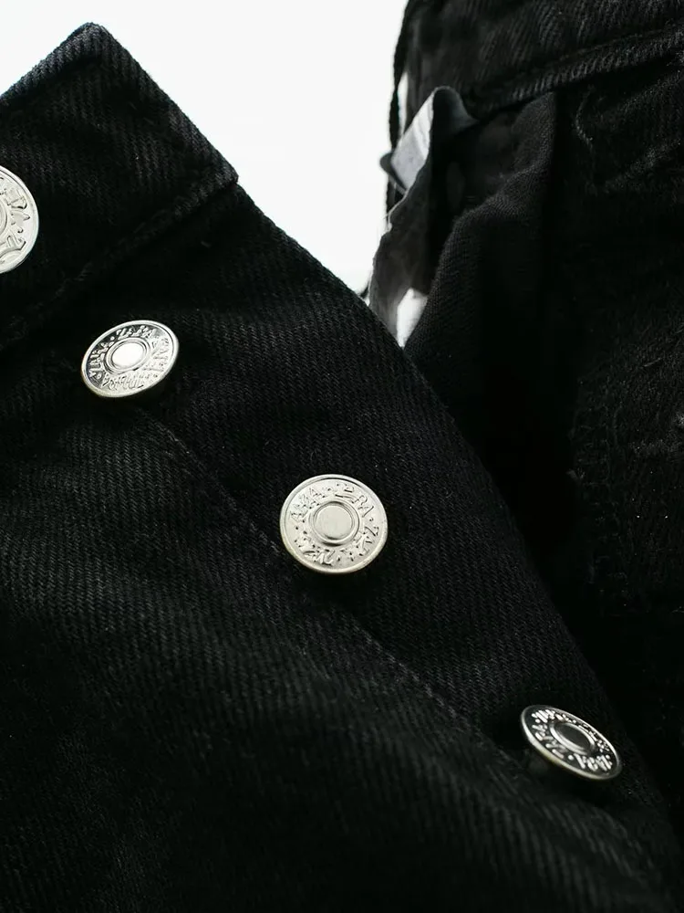 PAILETE Women 2023 fashion with pockets ripped denim shorts vintage high waist button-up female short pants mujer