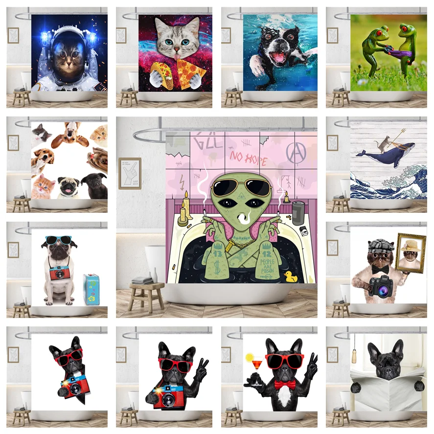 

Cat riding whale funny shower curtain waterproof cute dog animal bathroom decoration shower curtain cortina de la ducha