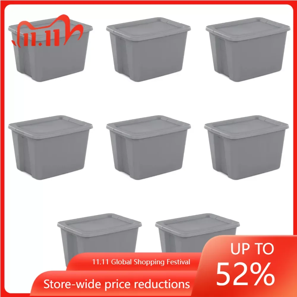 

18 Gallon Tote Box Plastic, Gray, Set Of 8