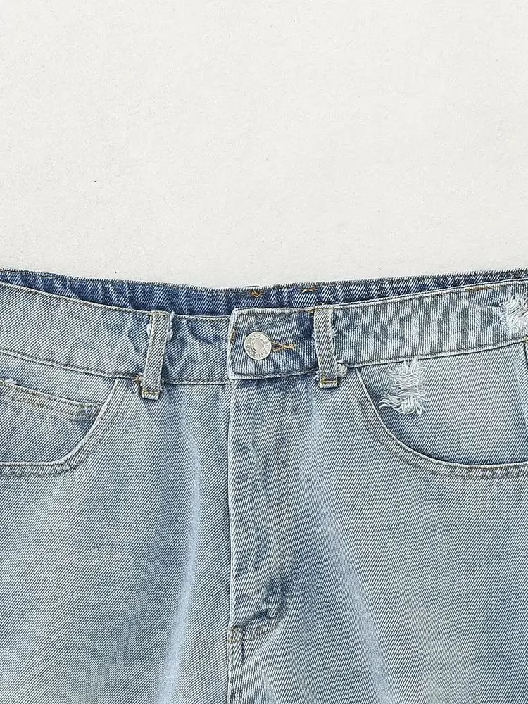 Withered 2023 High Street Frayed Denim Shorts For Women Fashion Vintage Washed Summer Bermuda