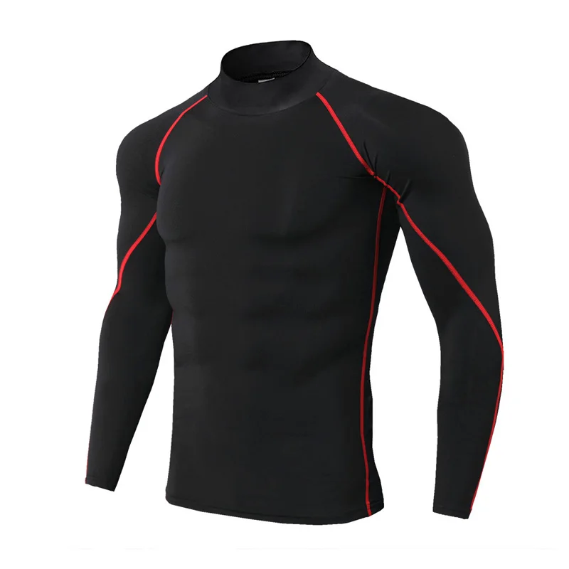 

Men Long Sleeve Running T-Shirts Quick Dry Compression Sport t-Shirt High Collar Fitness Gym Training Tight Top Soccer Shirt