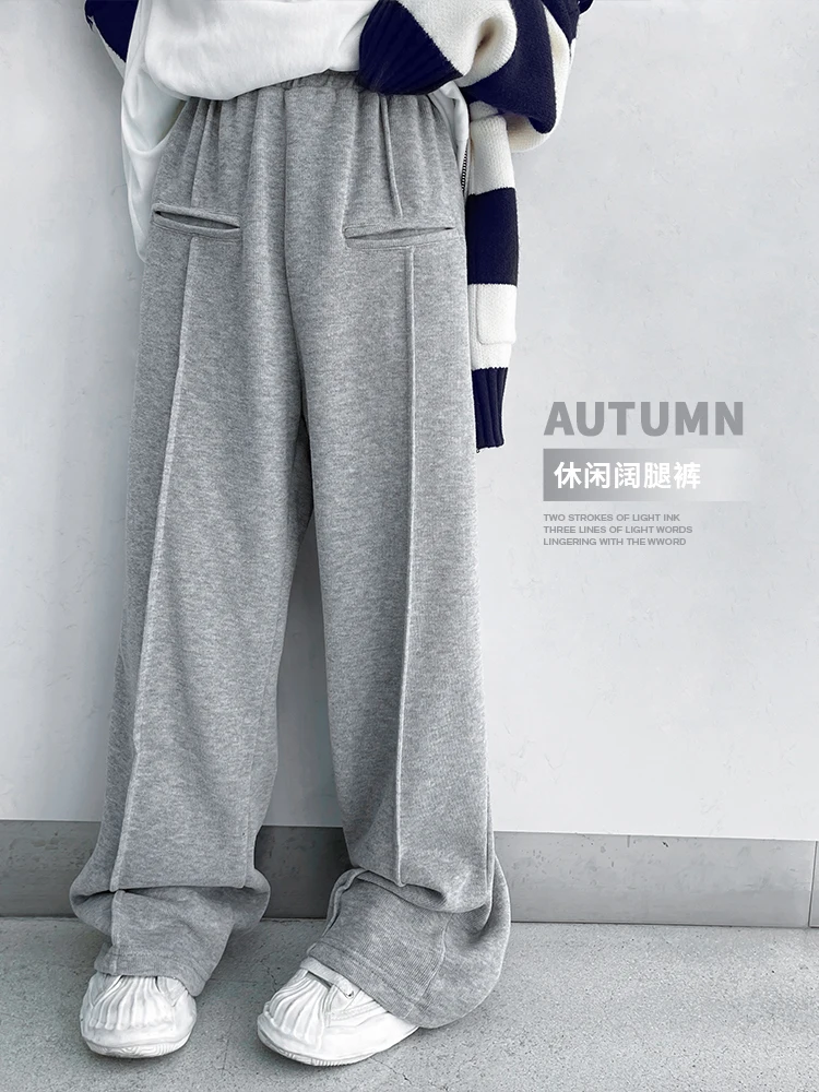 

Girls three-dimensional gray wide-leg pants 2022 autumn new fashion simple high-waist loose trousers trend