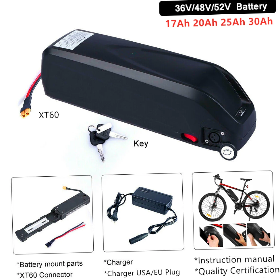 

eBike Battery 36V 48V 17Ah 20Ah 52V 20Ah with Genuine 18650 Cell for Bafang Voilamart CSC 1500W 1000W 750W 500W Motor + Charger