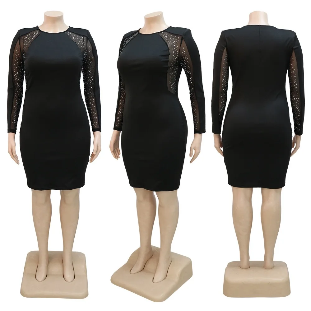 4XL 5XL Plus Size Dresses for Women Full Sleeve Round Neck Sheath Knee Length Large Evening Night Party Vestidos Mujer Dress Big