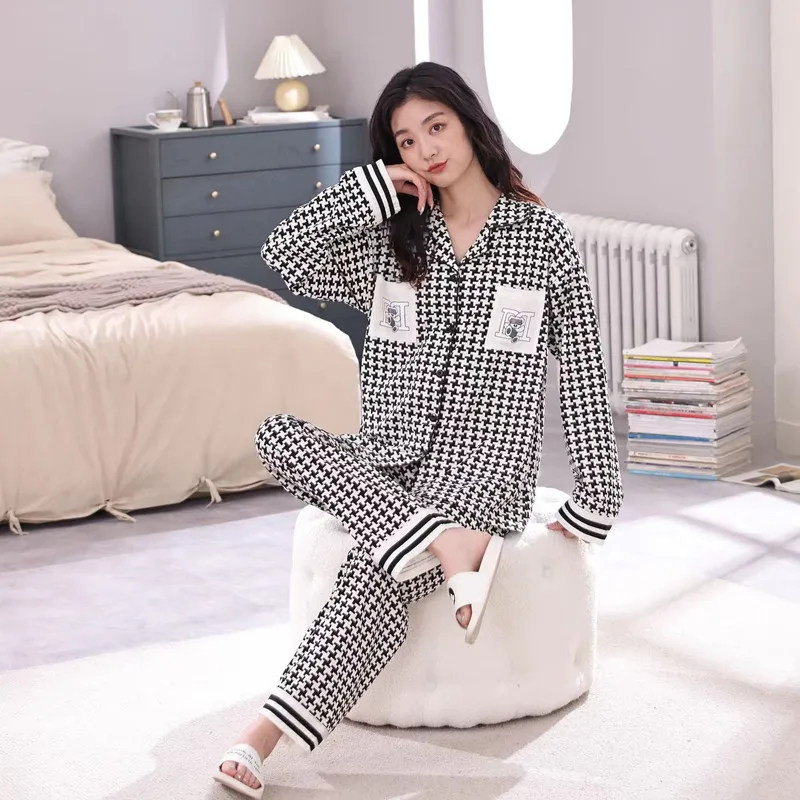 Spring and Autumn Pajamas Women's Set Spring and Autumn Winter Sexy Plus Size Student Lovely Long-Sleeve Home Clothes Women's