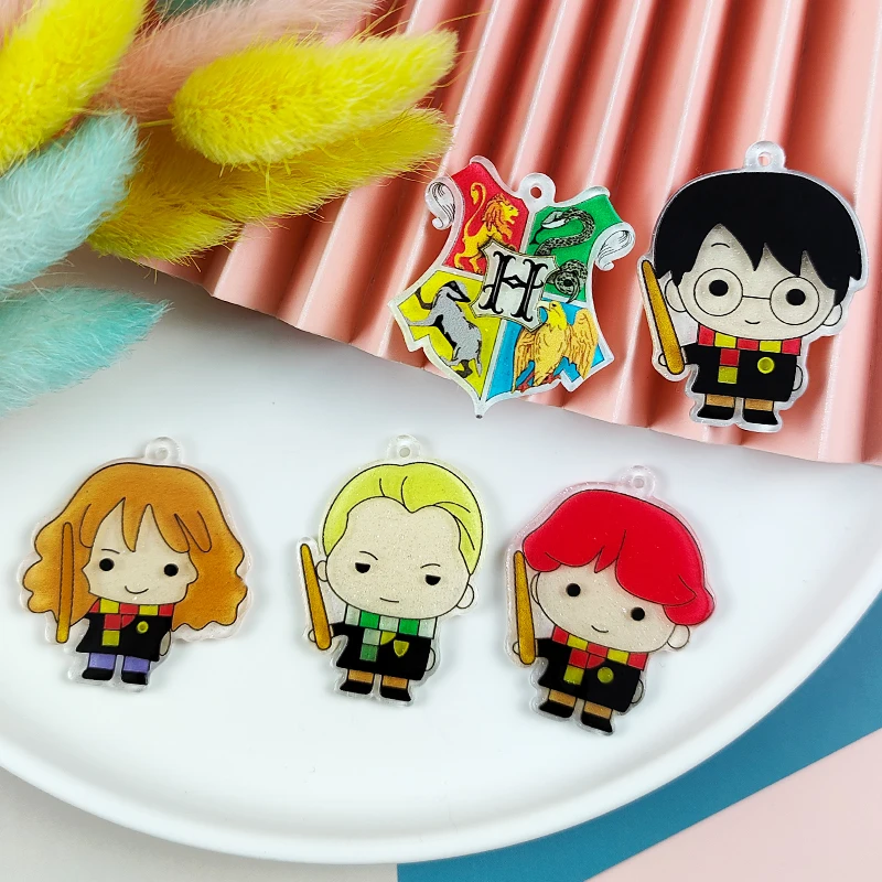 

ApeUr 10 PCS Cartoon Acrylic Sheet Charms Glitter School of Magic Pendant DIY Keychain Earrings Accessories For Jewelry Making
