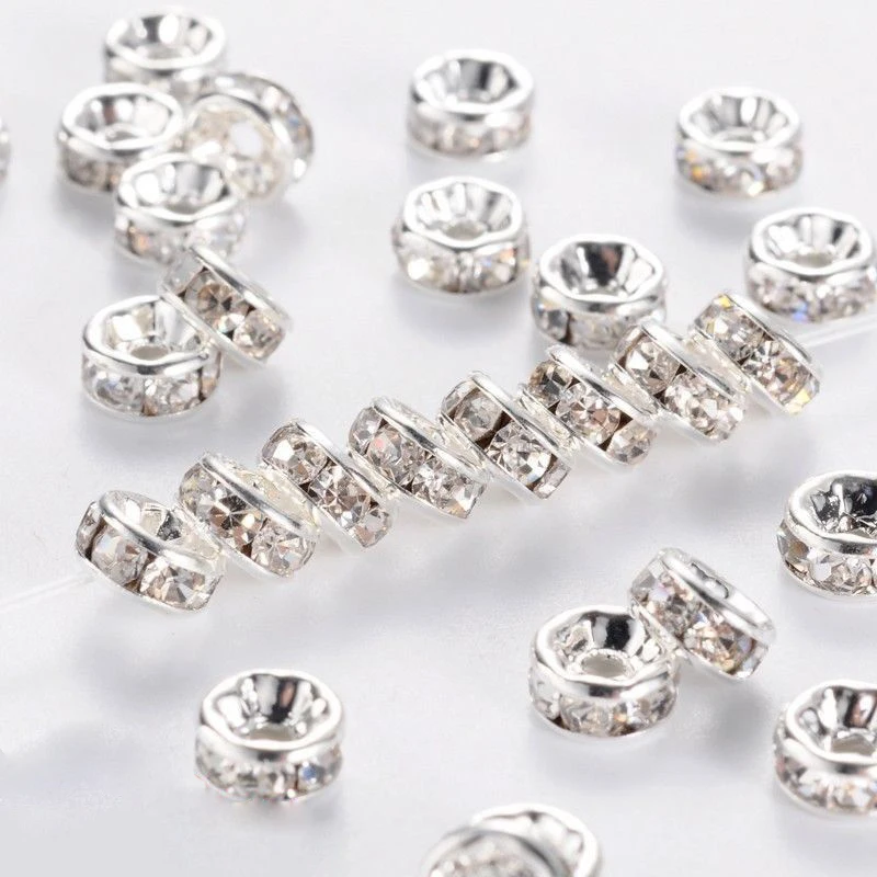 

50pcs 8mm Wholesale Rondelle Loose Sparer Glass Crystal Beads Silver Tone For Bracelet Jewelry Making Diy Necklace Sparer Charms