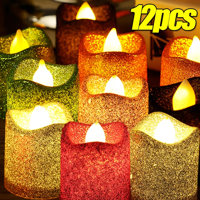 

Glitter LED Electronic Candle Battery Operated Flameless Votive LED Tea Light Christmas Wedding Party Table Decoration Candles
