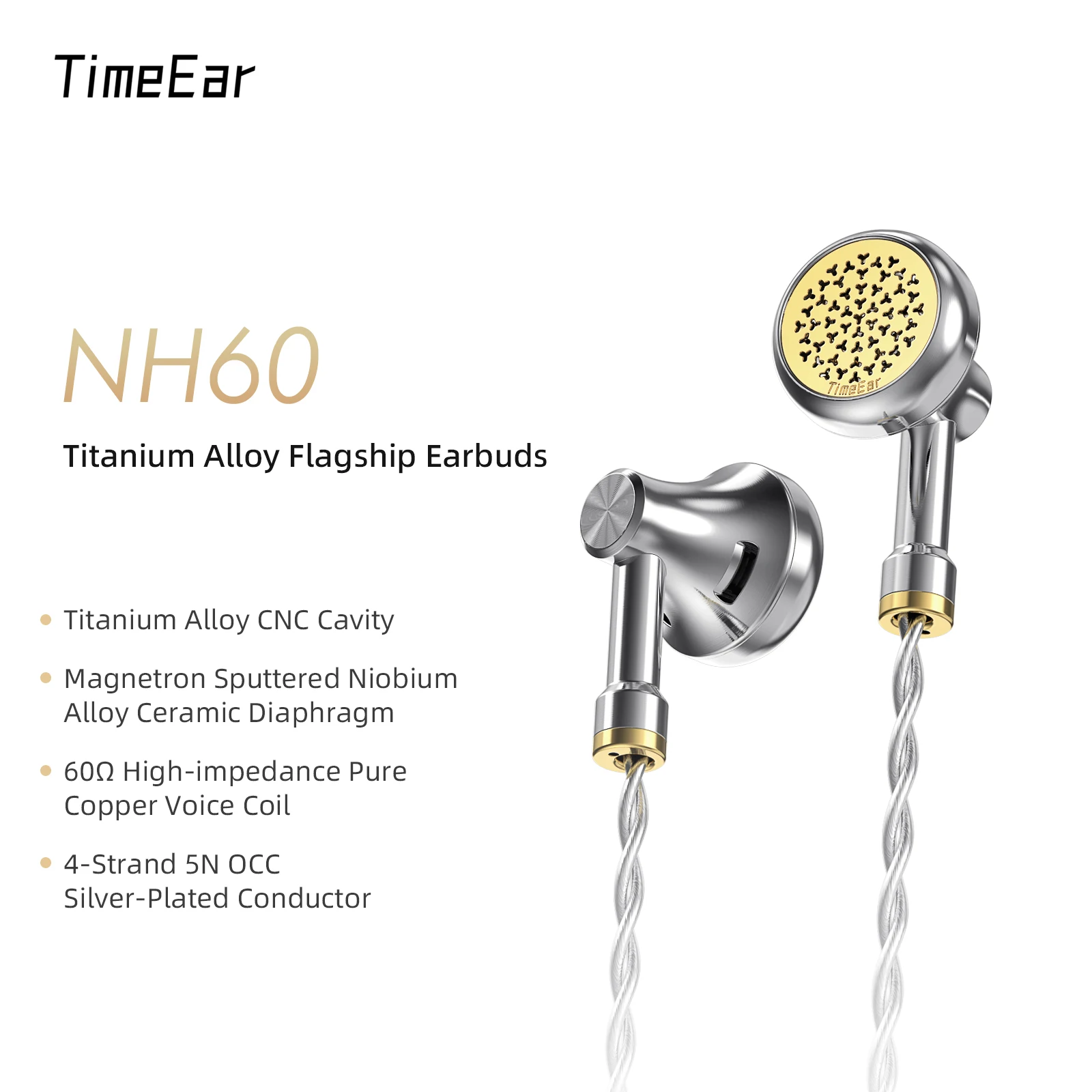 Фото Флагманские наушники TimeEar NH60 из титанового сплава, наушники Nianhua, 60 Ом, IEM TEN-99 Pro, коаксиальный кабель для BTE-9 №1