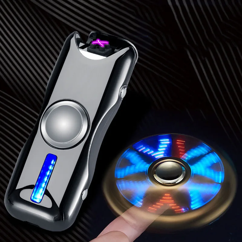 

Unusual Fidget Spinner Electric Dual Arc USB Lighter LED Lights 18 Patterns Plasma Pulse Flameless Lighter Relaxation Tool Gift