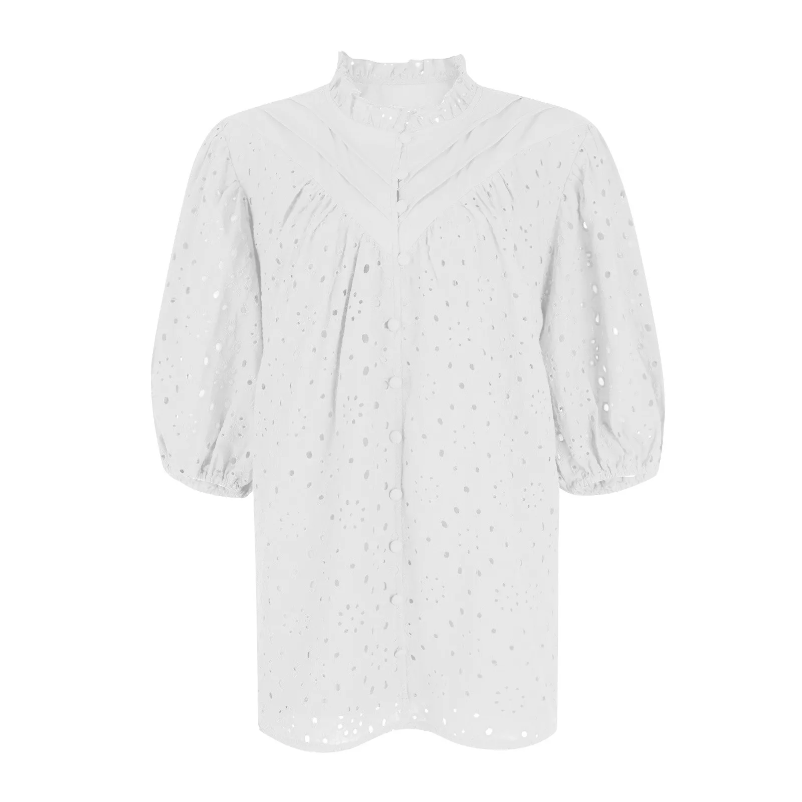 Женская летняя блузка с V-образным вырезом и пуговицами