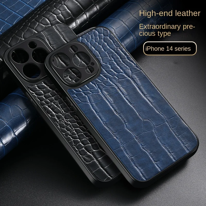 

Applicable Apple Iphone 13 14 Case Crocodile Pattern Phone Case Full Package Fine Hole Anti-drop Business Solid Color PC Shell