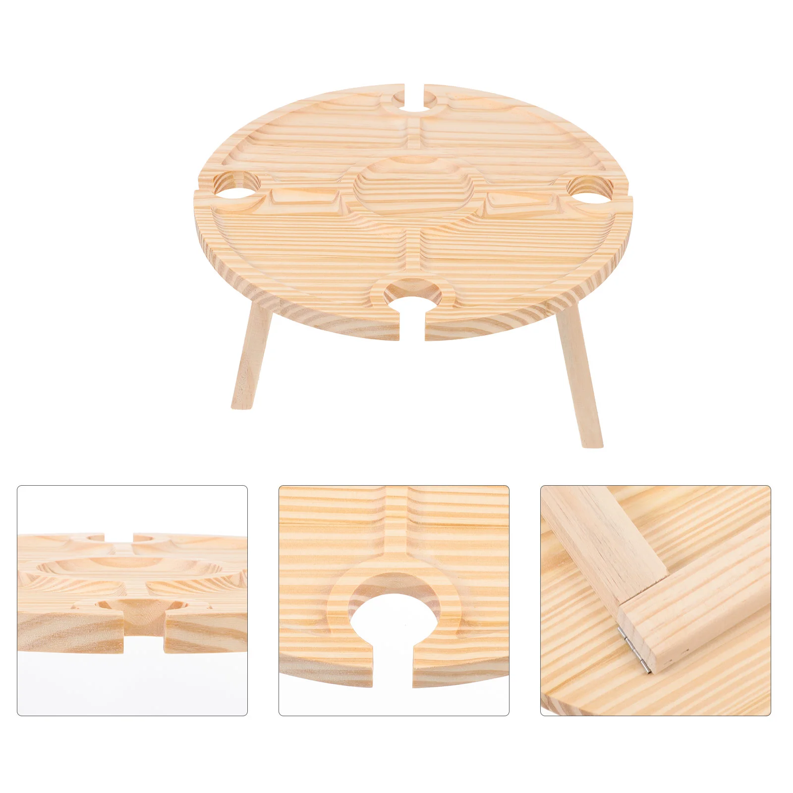 

Portable Picnic Wood Storage Household Racks Round Food Serving Desk Home Tables Outdoors Party Snacks Fold Glass