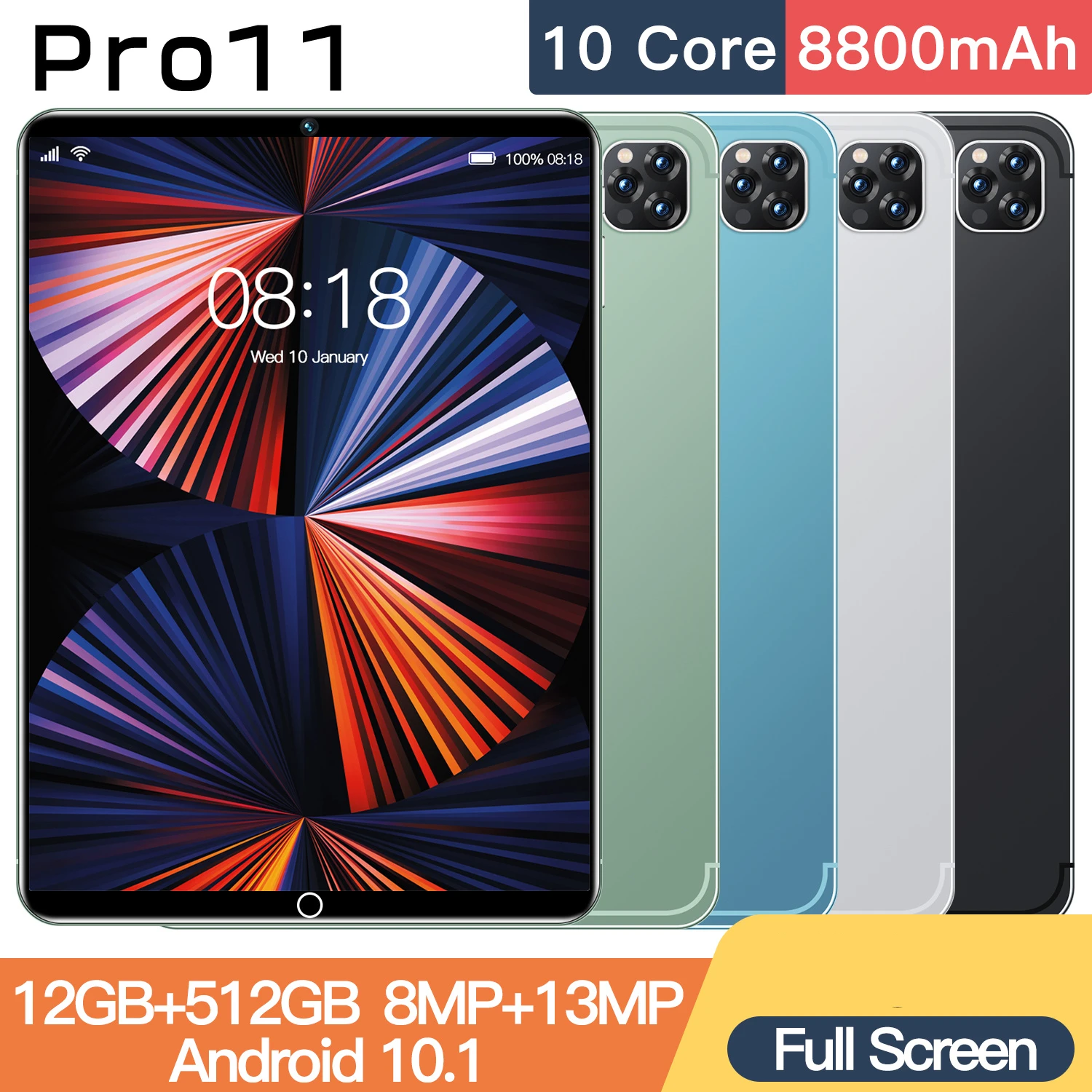 

Планшет Tab Pro11 на Android 12, восемь ядер, экран 10,1 дюйма, 12 Гб + 512 Гб