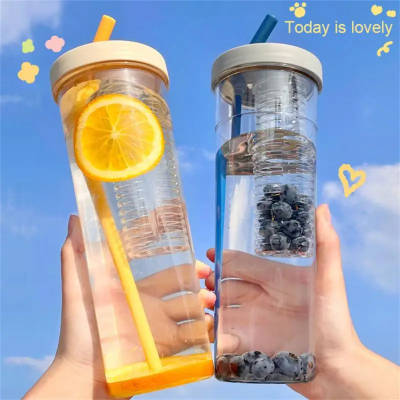 

700ml Dry Wet Separation Fruit Cup Water Bottle Lemon Filter Student Special Plastic Cup With Straw Outdoor Sports Tumblers