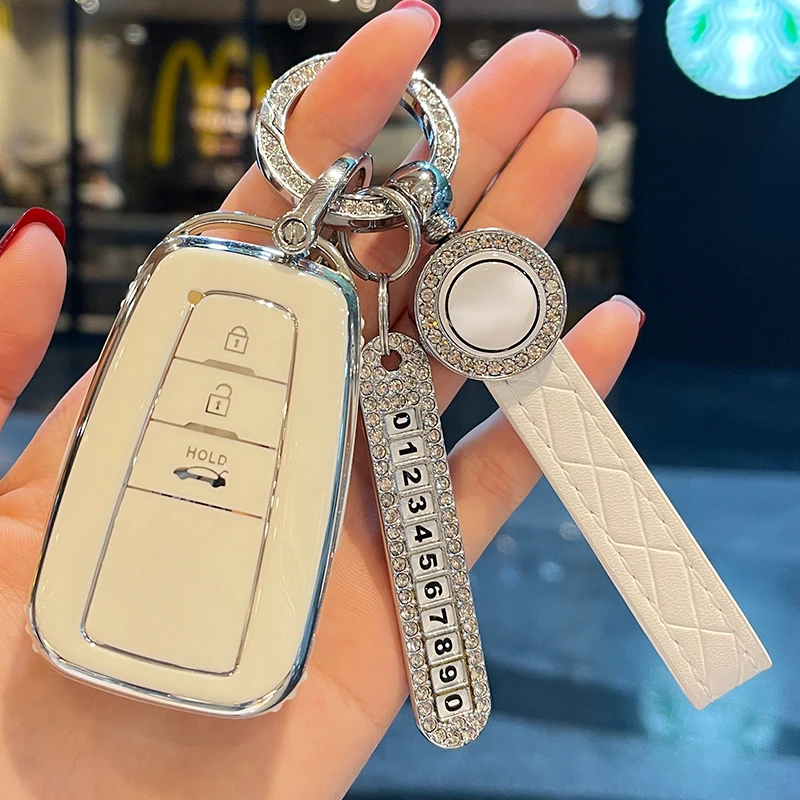 

Leather No. Logo Car Key Case Cover for Toyota Prado Land Cruiser Highlander CROWN HARRIER RAV4 C-HR Camry ALLION COROLLA Prius