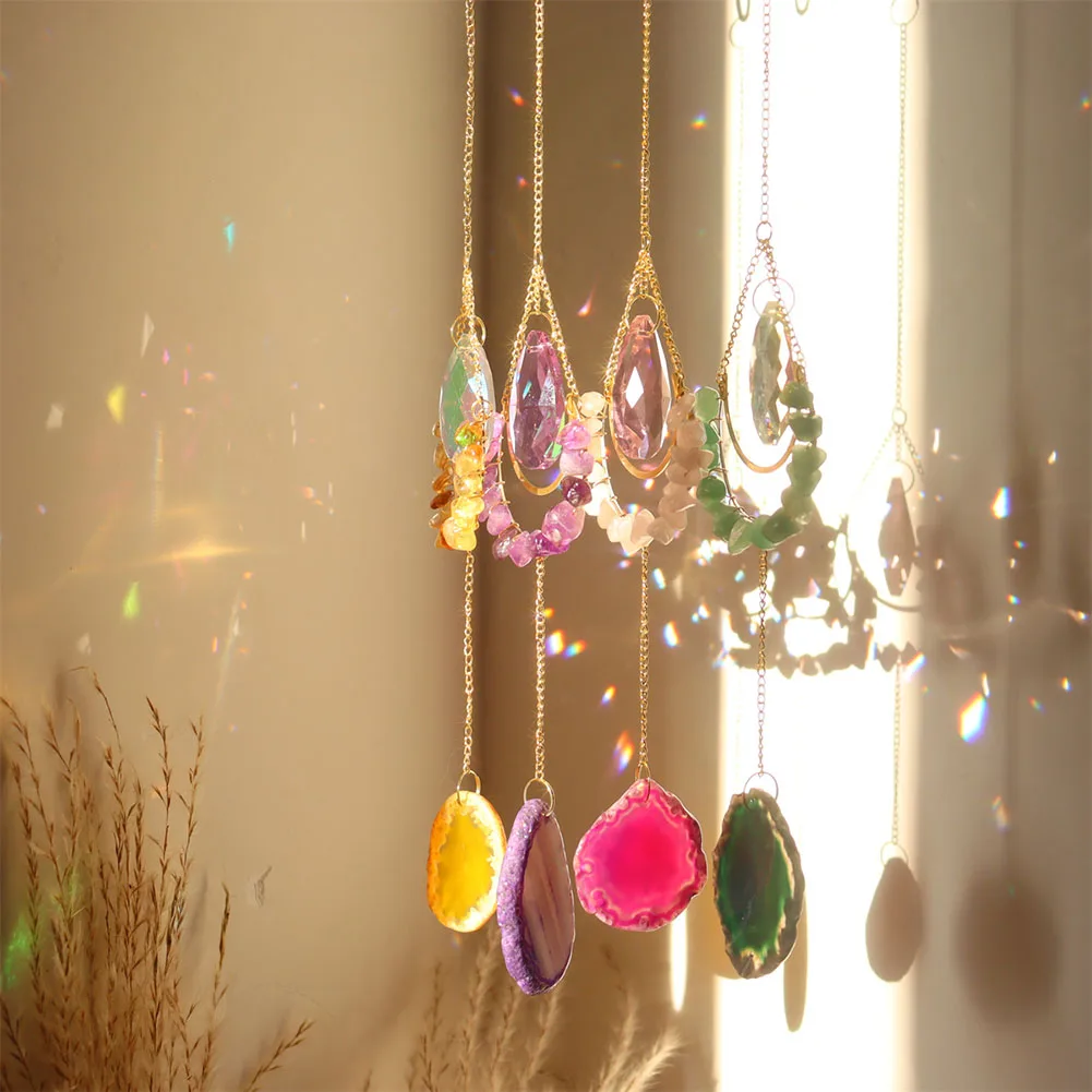 

Wind Chime Crystal Catcher Amber Natural Stone Pendants Diamond Amber Prisms Rainbow Chaser Home Decor Dream Catcher