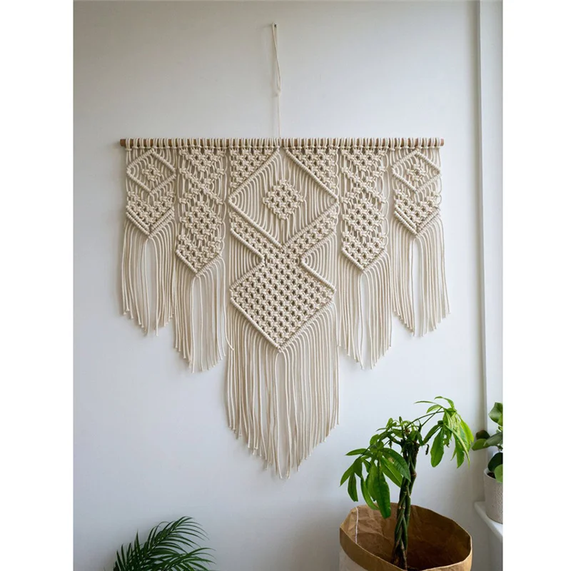 

100*110CM Large Macrme Tapestry Indoor Wall Hanging Tassel Boho Decor Hand-woven Cotten Rope Tapestry for Weeding Background