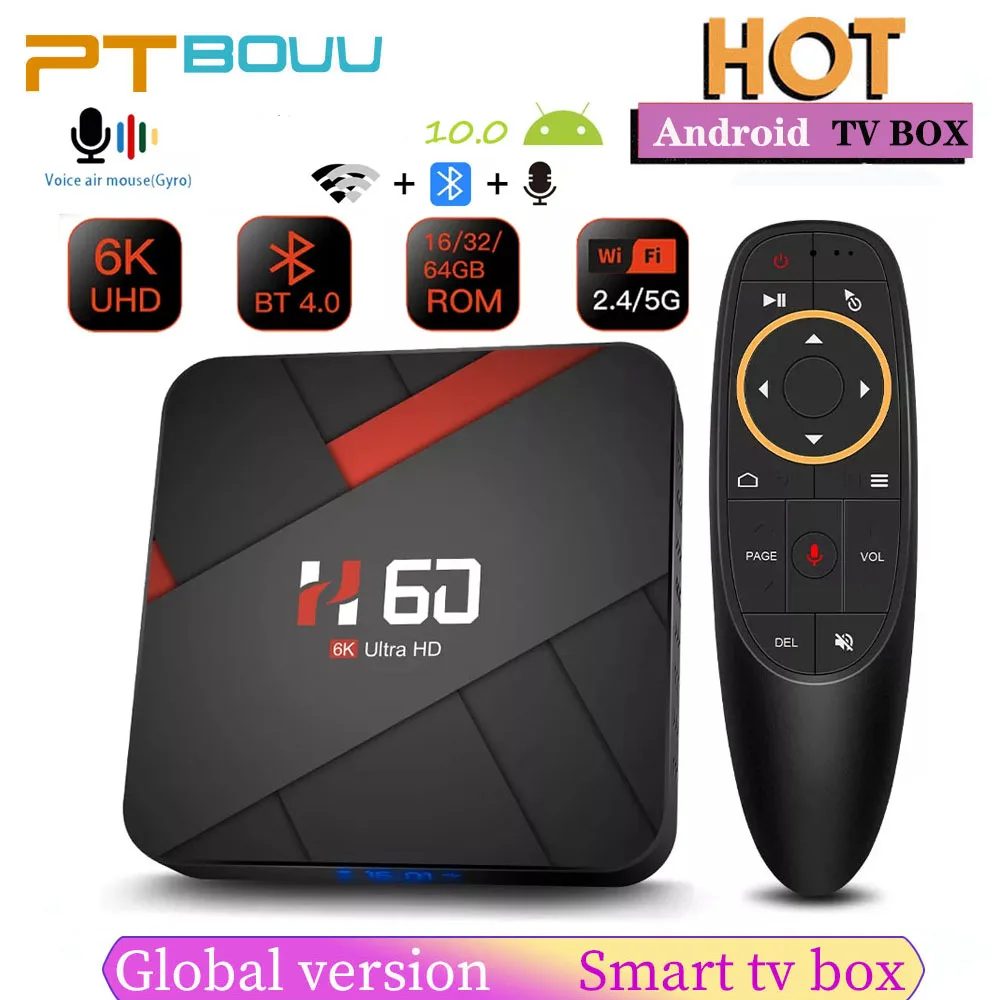 

H60 Smart tv box Android10.0 H616 4GB 64GB 6K Voice Assistant 1080P Video TV receiver Wifi 2.4G&5G Bluetooth H.265 Android