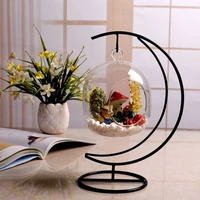 plant hanging hook iron bracket moon love shape black flower pot glass ball display stand home decoration micro mold crafts