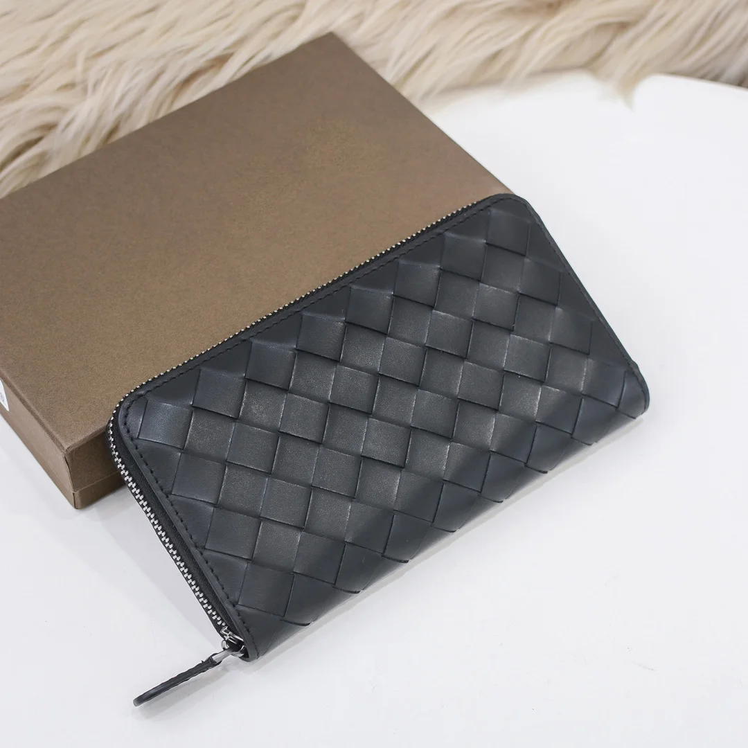 Luxury Men's Wallet Top Genuine Leather Long Zipper Purse Fashion Woven Card Holder Large Capacity Simple Hand Bag 2022 New