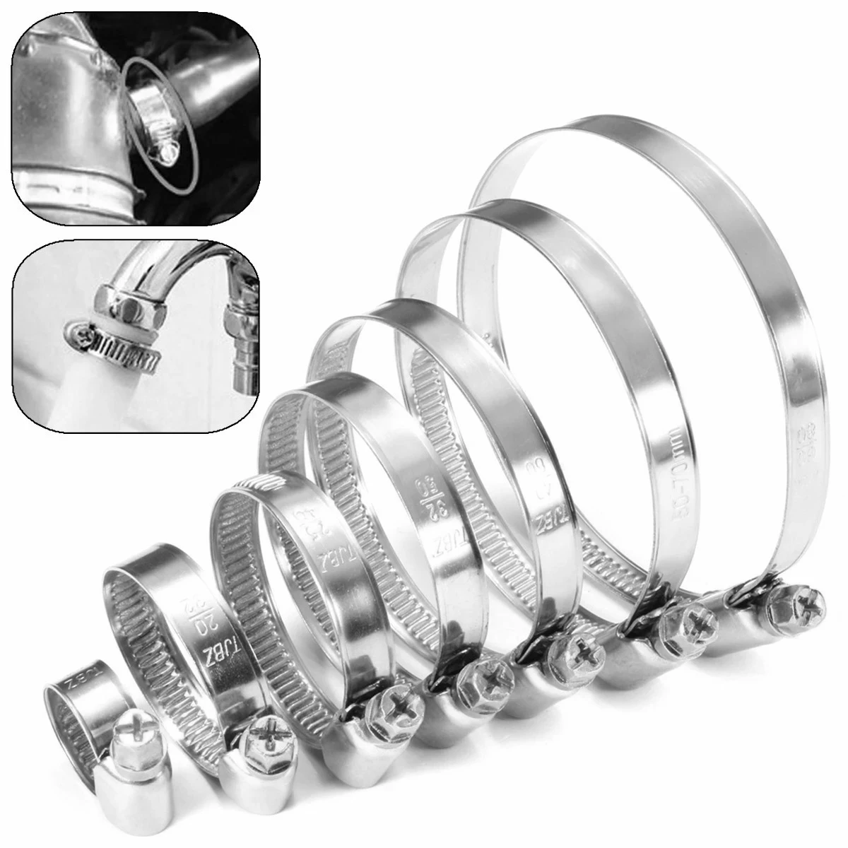 

10PCS Assorted Stainless Steel Hose Clamp Clips Kit 8mm to 38mm Adjustable Fastener Fuel Pipe Worm Gear Hose Clamp