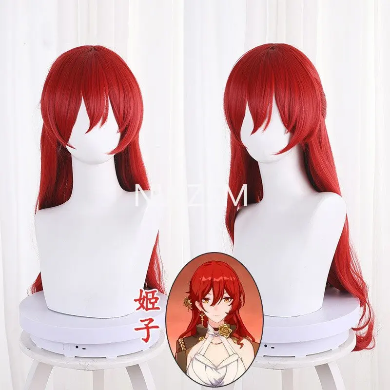 

Himeko косплей красный парик игра Honkai звезда рельс красный длинный вьющийся парик серьги головной убор ожерелье Астрал Экспресс высокотемпературное волокно