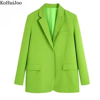 kohuijoo woman blazers high quality streetwear solid pocket design blazer suits for women green straight loose casual coat