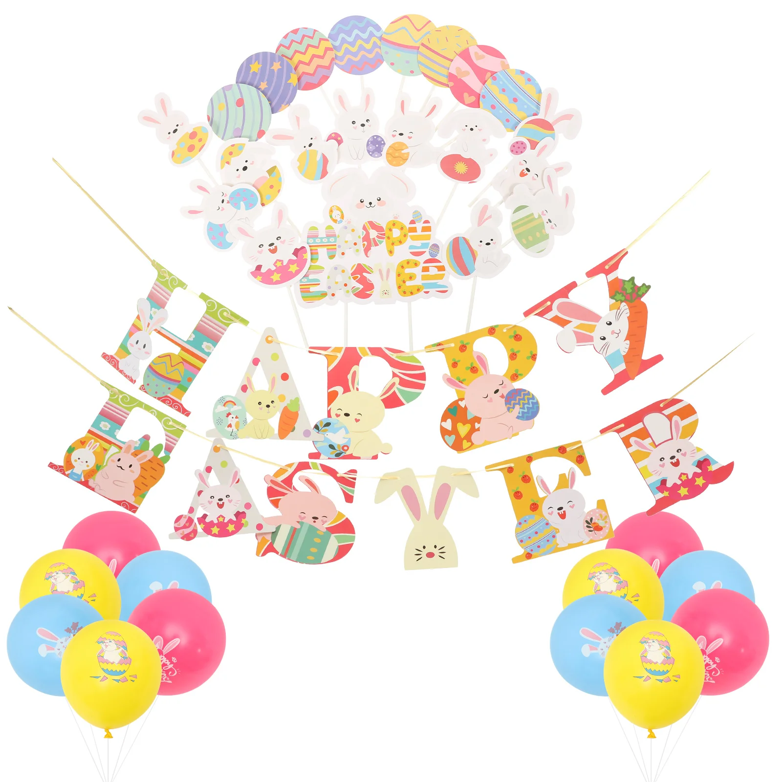 

Easter Party Banner Decoration Balloons Set Cake Garland Happy Cupcake Hanging Decorations Bunny Toppers Topper Favors Props