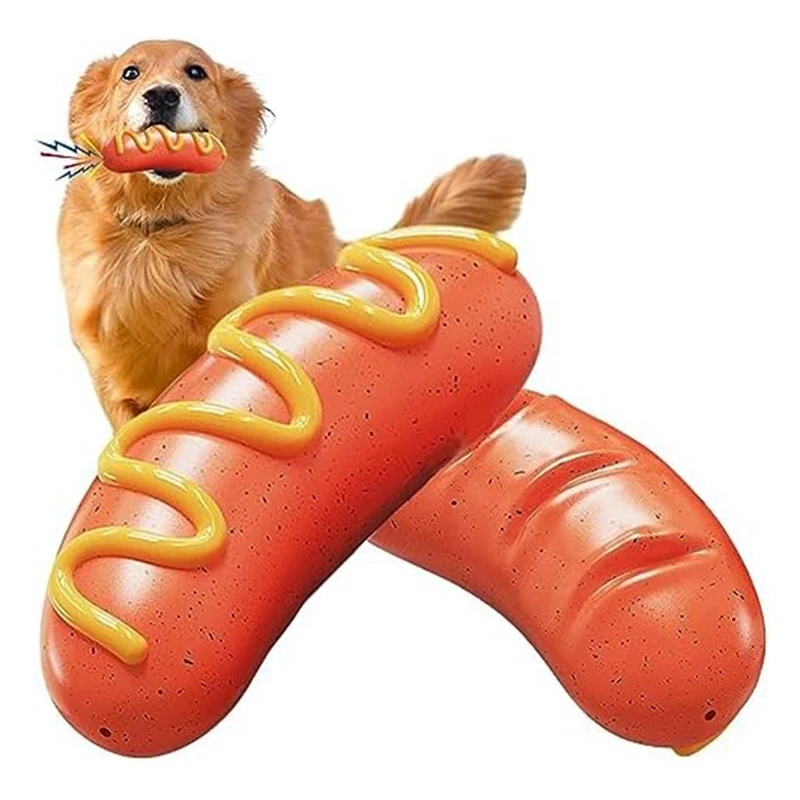 

Dog Chew Toys For Aggressive Chewers,Durable Squeaky Interactive Dog Toys, Heavy Duty Tough Hot Dog Toys Durable Easy Install