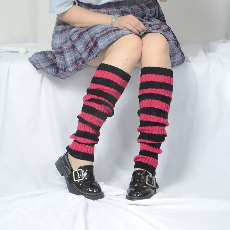 Lolita Sweet Girl Striped Leg Warmer Knit Socks Wool Ball Knitted Foot Cover Cosplay Women Autumn Winter Heap Heap Sock