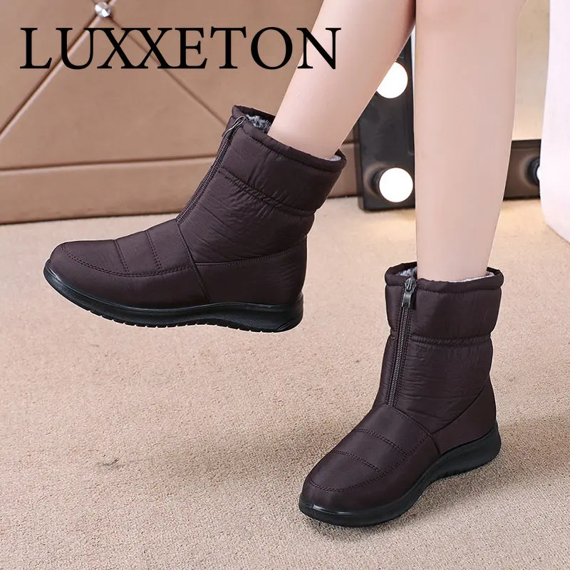 

Snow Boots Winter Naked Keep Warm Flat Cotton Shoes Outdoor Water Proof Middle Tube Lowheeled Fashion Casual Women