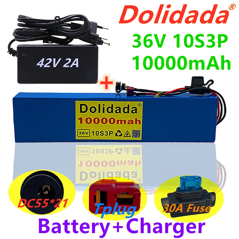 10S3P 36V 10000Ah 18650 DC55 * 21 перезаряжаемый литиевый аккумулятор зарядное устройство с индивидуальным разъемом предохранитель Smart BMS Балансирующий автомобиль, туристический автобус