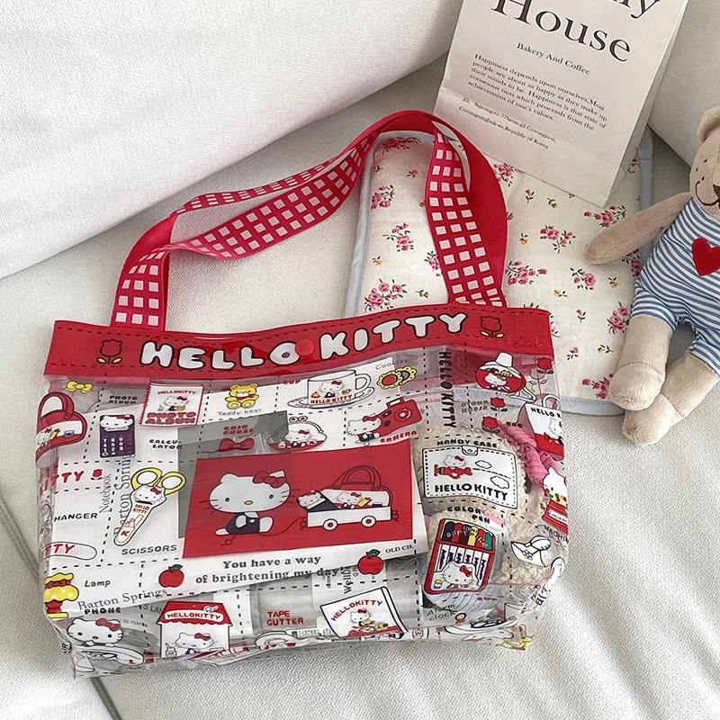 Милая мультяшная красная сумка Hellokitty женская прозрачная вместительная