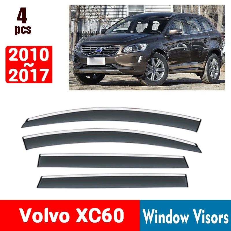 FOR Volvo XC60 2010-2017 Window Visors Rain Guard Windows Rain Cover Deflector Awning Shield Vent Guard Shade Cover Trim