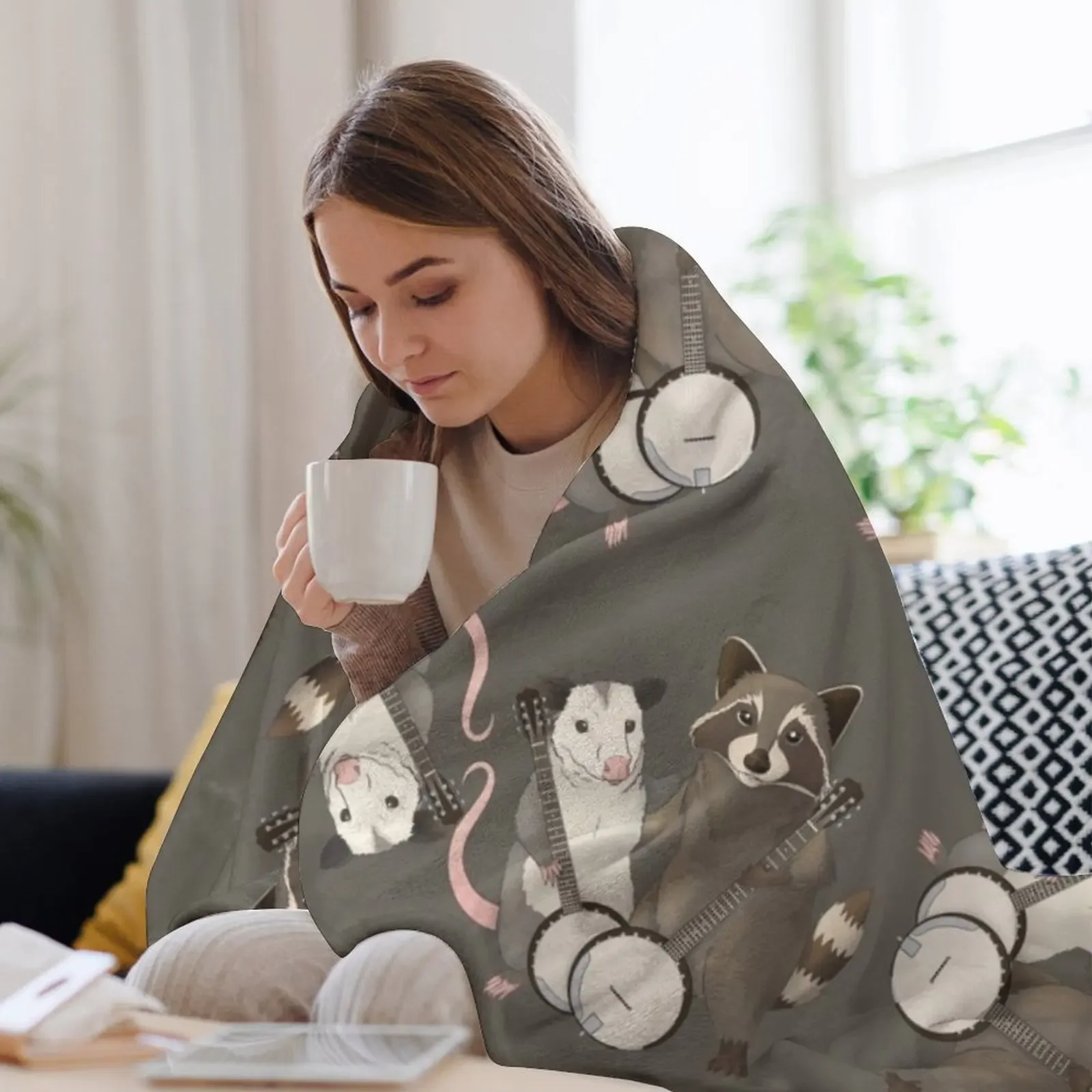 Одеяло Опоссум и енот с банзе Роскошное дизайнерское дорожное одеяло Роскошные