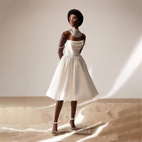 short wedding dress white spaghetti straps a line simple wedding gown for women 2022 knee length sleeveless midi bridal dresses