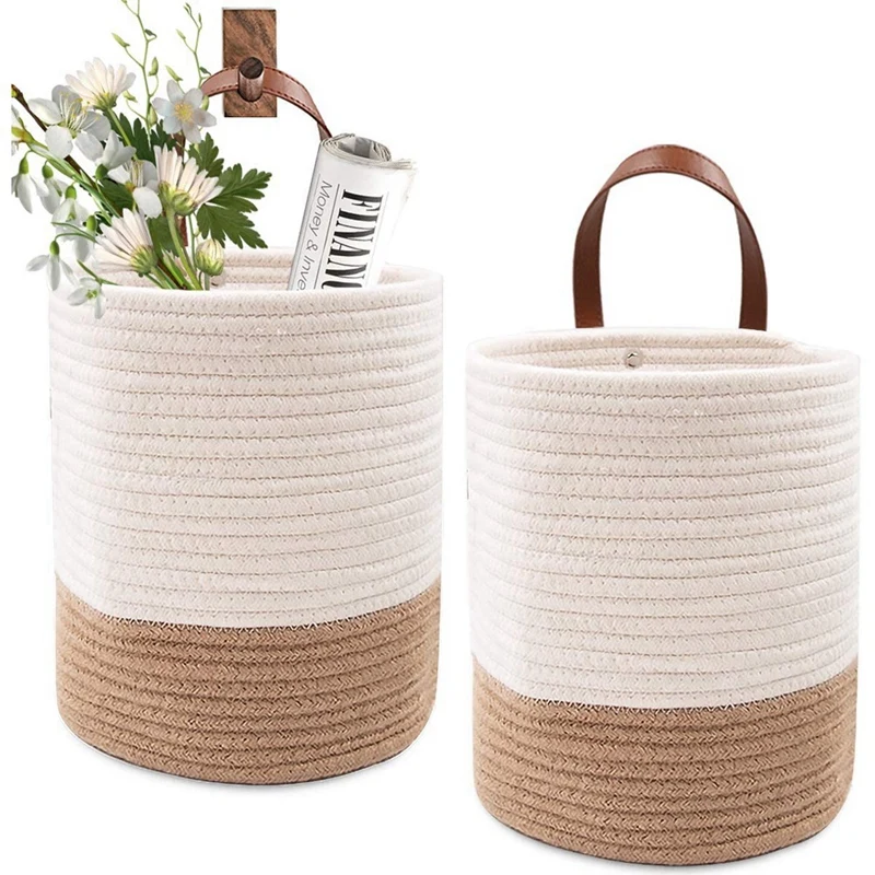 

2 Pack Rope Hanging Basket, Woven Wall Basket,Hanging Baskets For Organizing,Hanging Basket,Woven Shelf Basket