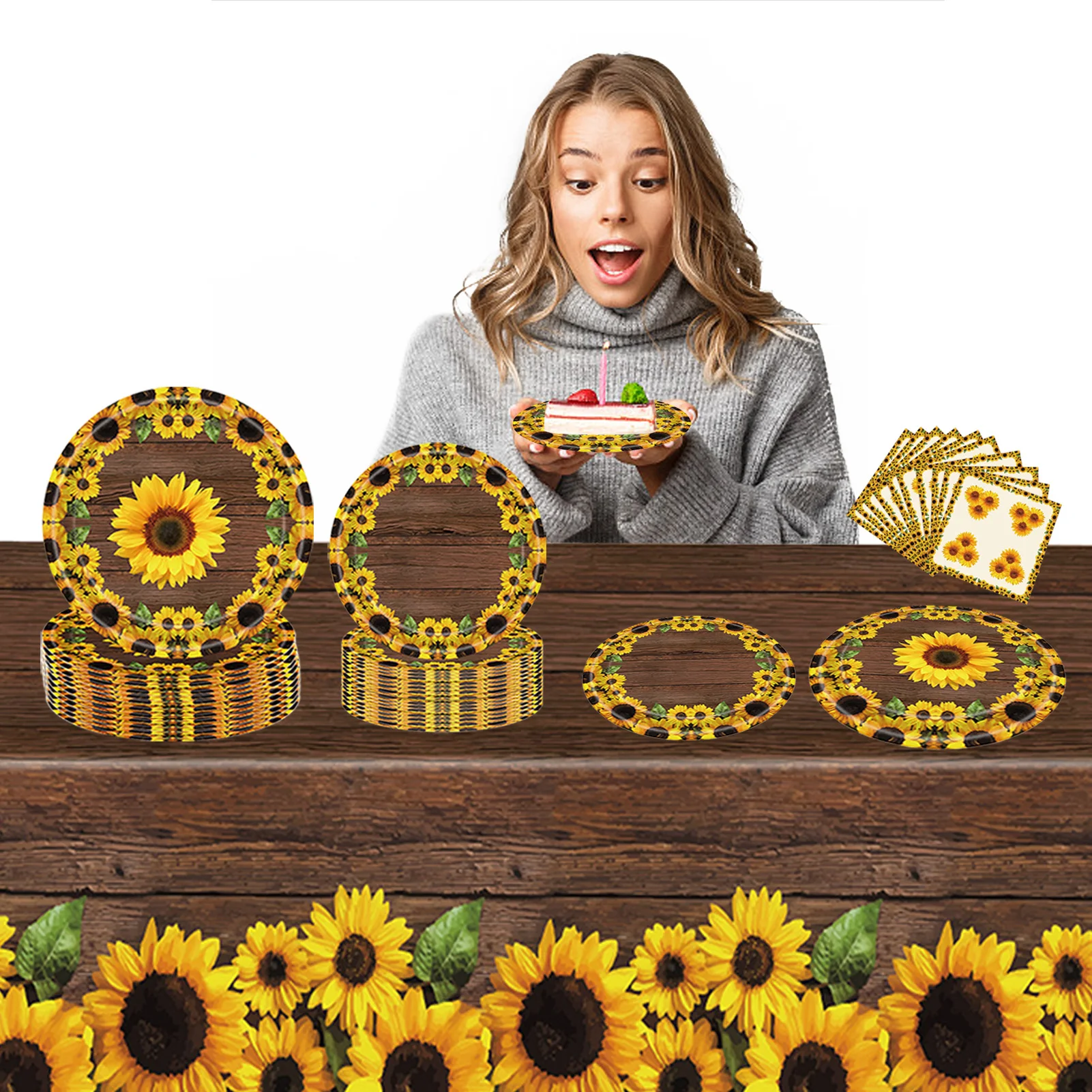 

16 Guests Floral Party Supplies Sunflower Party Supplies With Tablecloth Plates And Napkins Paper Dinnerware Set For 16 Guests