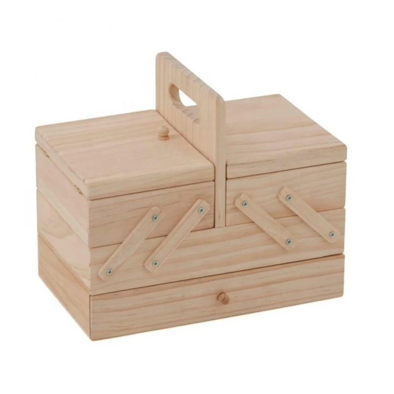 

3 Tier Wood Cantilever Sewing Box With Drawer Storage Crafts