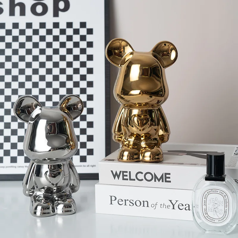 

Colorful Ceramic Bear Sculpture and Statue Piggy Bank Nordic Home Living Room Decoration Desk Accessories Figurines for Interior