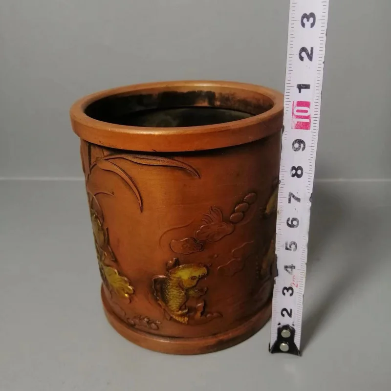 Антикварный антикварный медный утолщенный красный держатель для ручки с рыбой