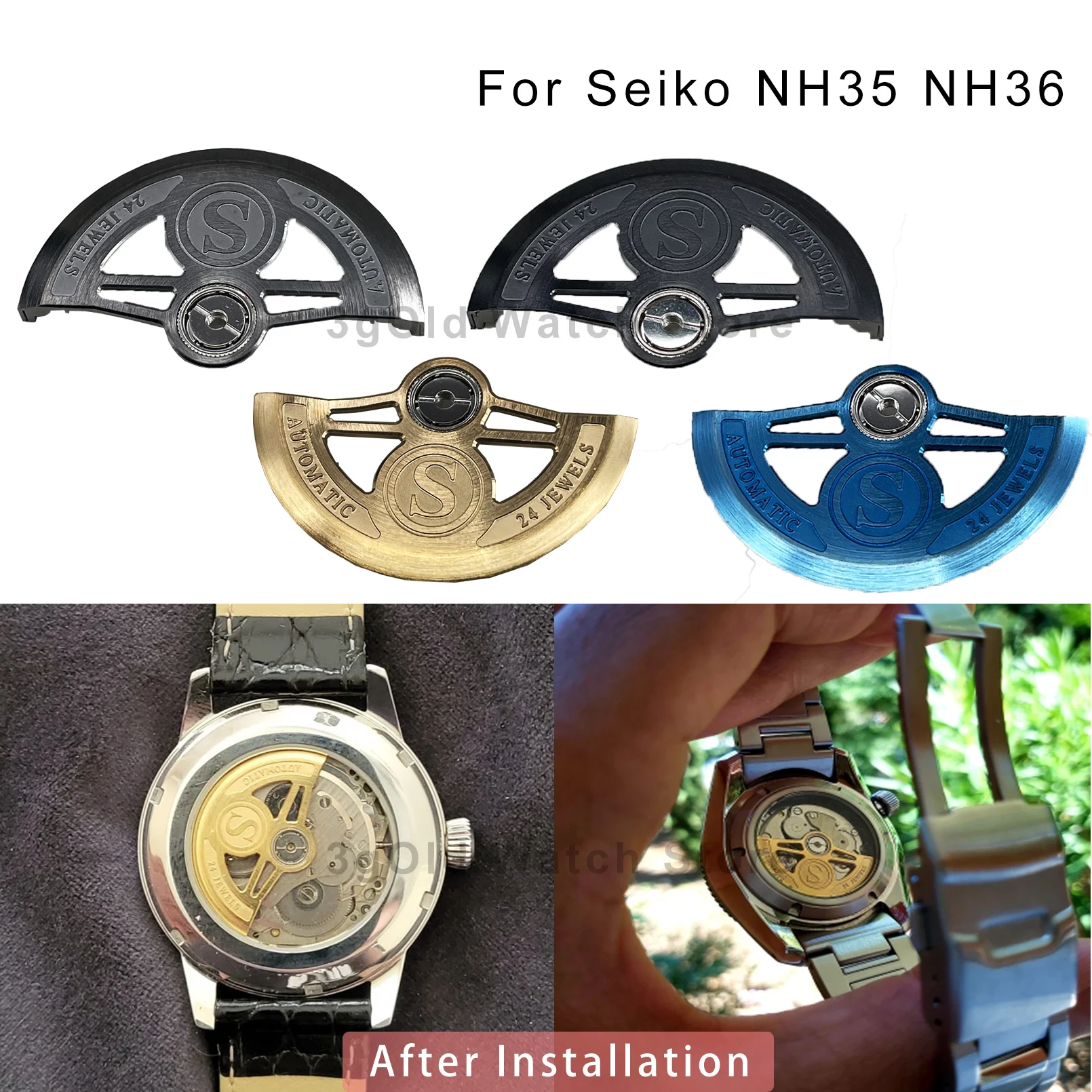 

Осциллирующие модифицированные роторы для Seiko NH35 NH36, запчасти для часов, сменные детали, черный металлический молоток NH3738