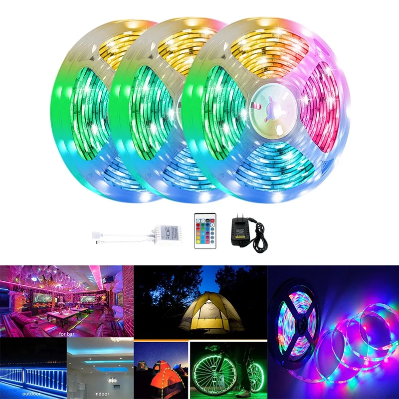 

Светодиодные ленты 15 м, освещение 3528 RGB, многоцветное меняющее цвет гибкое освещение с 24-кнопочным пультом дистанционного управления для сп...